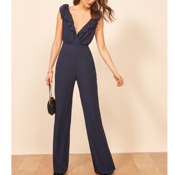 Reformation Pants - Reformation V-neck navy Jumpsuit